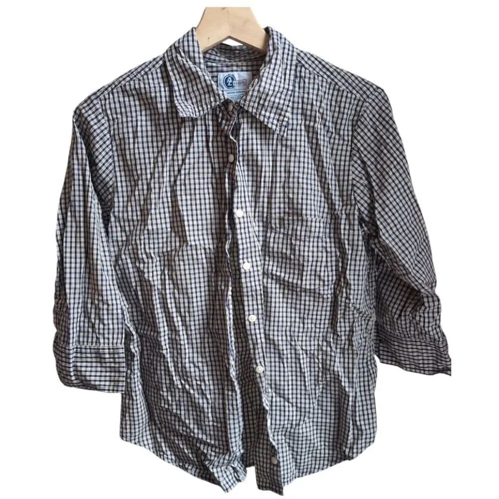 arizona Jeans Cotton Check Elbow Sleeve Shirt Size M
